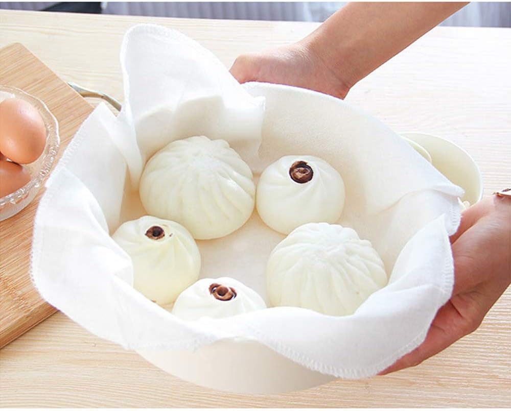 5 Pieces Cotton Steamer Liners 32 CM Breathable Steamer Mesh Mat Square Non Stick Pad Air Fryer Liner Steaming Dumplings/Bread/Buns/Rice Supply, Food Filter Cloth, 12.5 Inch, White