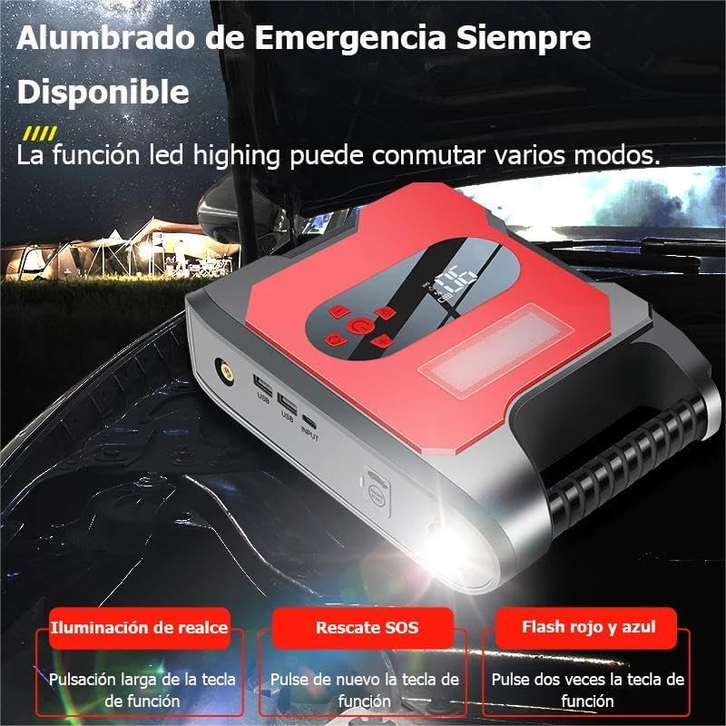 Booster Batterie Voiture 3000A, Portable Jump Starter à Essence Jusqu'à (Jusqu’à 8.5L Essence/8.0L Gazole), 32000mah Booster Batterie Voiture avec Fonction de Gonfleur, Lampe à LED, 12V