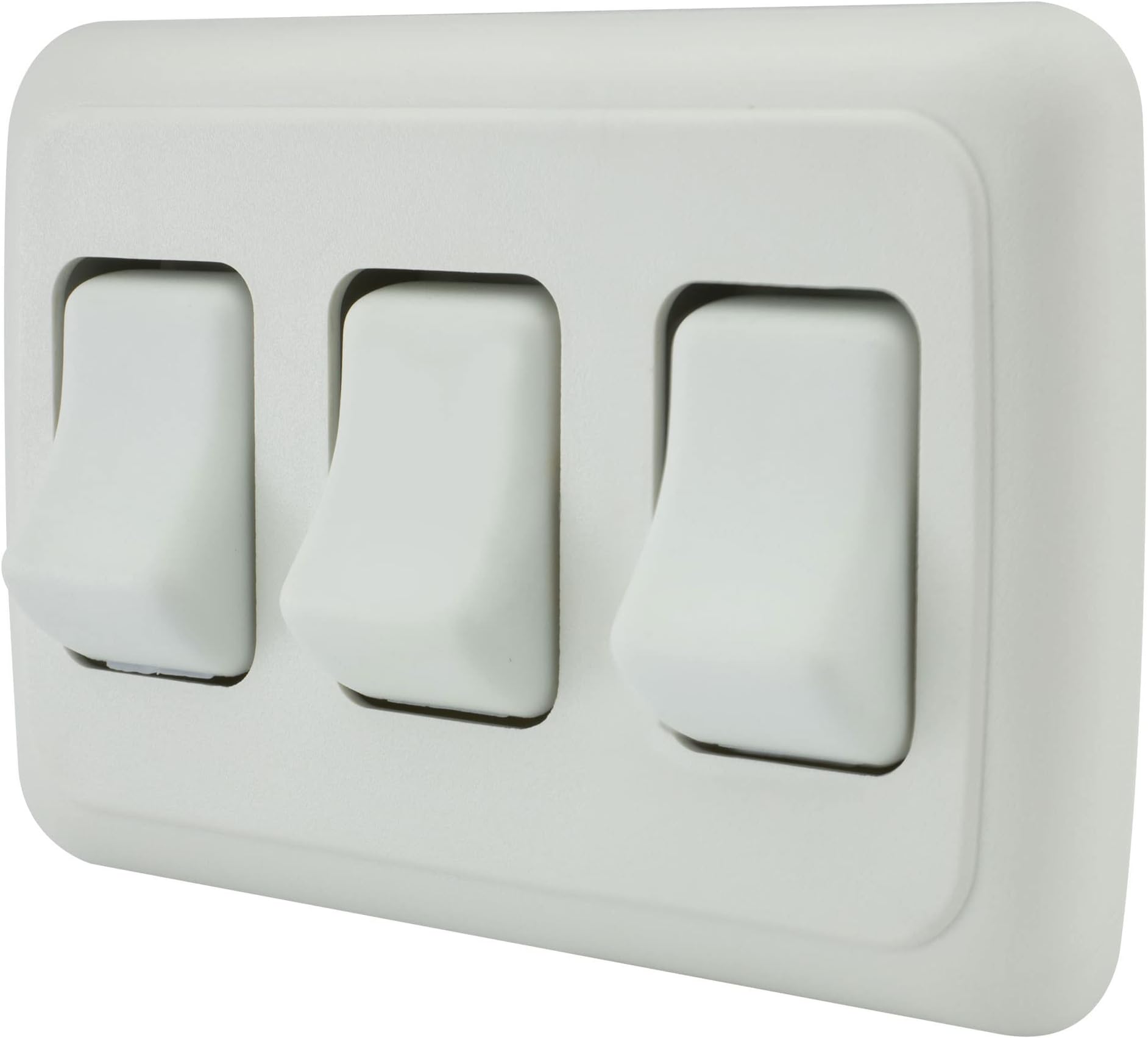 Triple SPST On-Off Switch with Bezel, 12-Volt, for RV, Trailer, Camper (White)