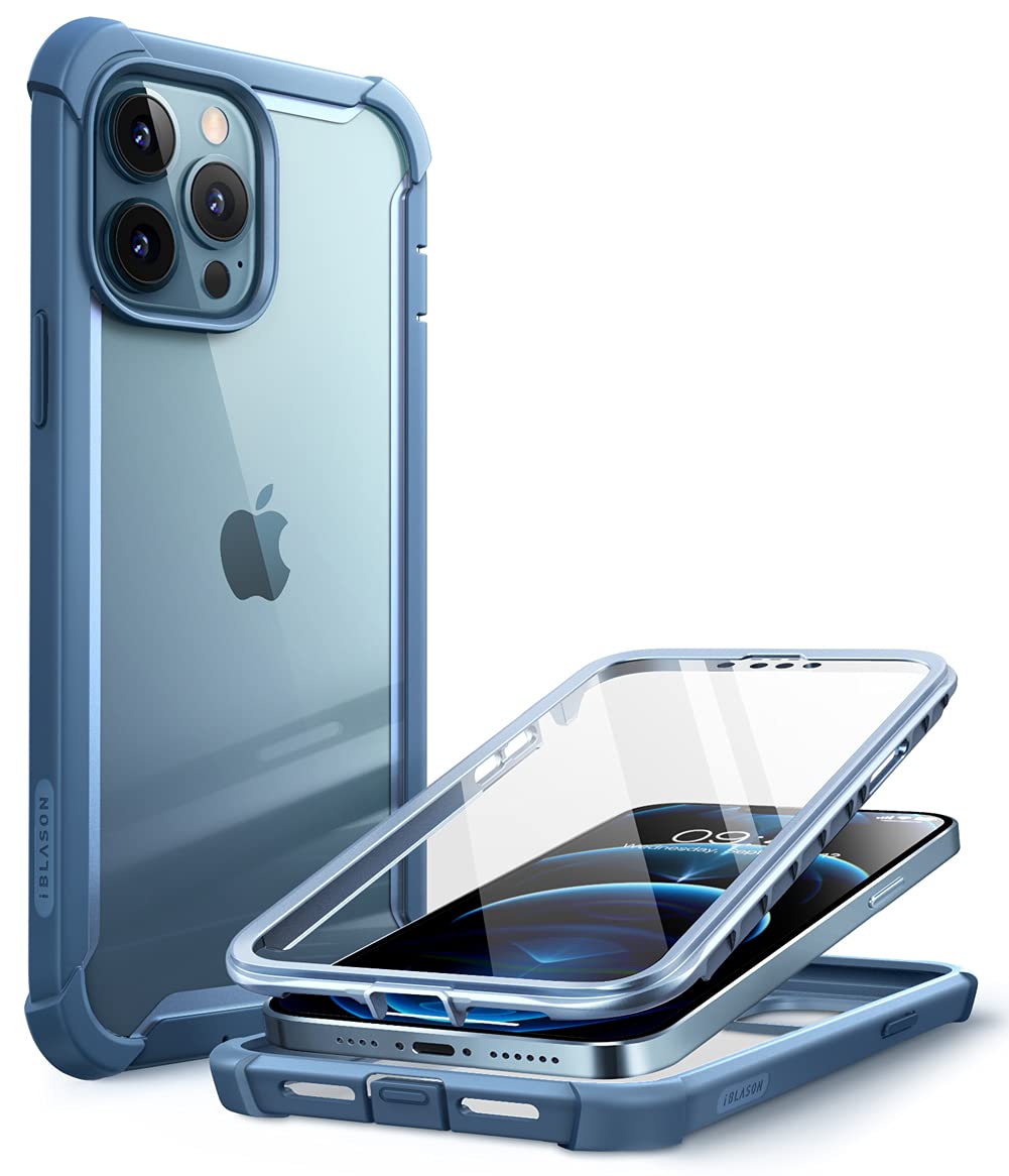 i-Blason Ares Case for iPhone 13 Pro 6.1 Inch (2021 Release), Dual Layer Rugged Clear Bumper Case with Built-in Screen Protector (Azure)