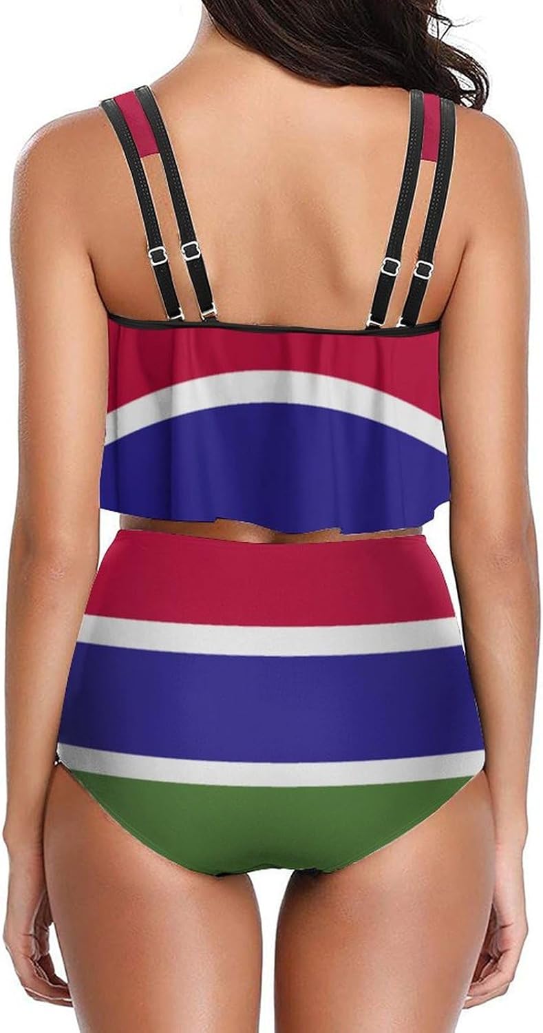Womens 2 Piece Bikini Swimsuits Gambia Flag Retro Low Back Bathing Suits Bikini Two-Piece Swimsuits for Womens