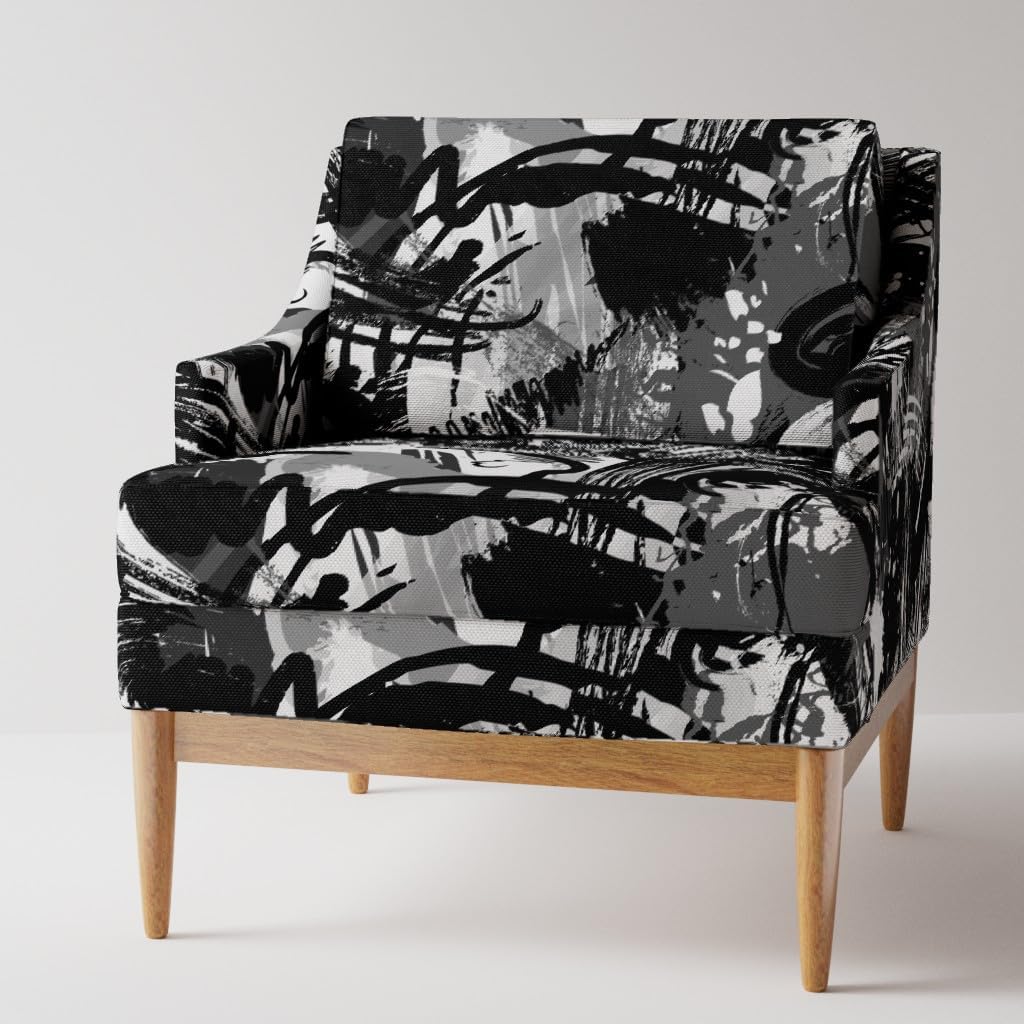 Spoonflower Fabric - Black White Abstract Monochrome Paint Smudges Grayscale Minimal Modern Printed on Basketweave Cotton Canvas Fabric Fat Quarter - Upholstery Home Decor Bottomweight