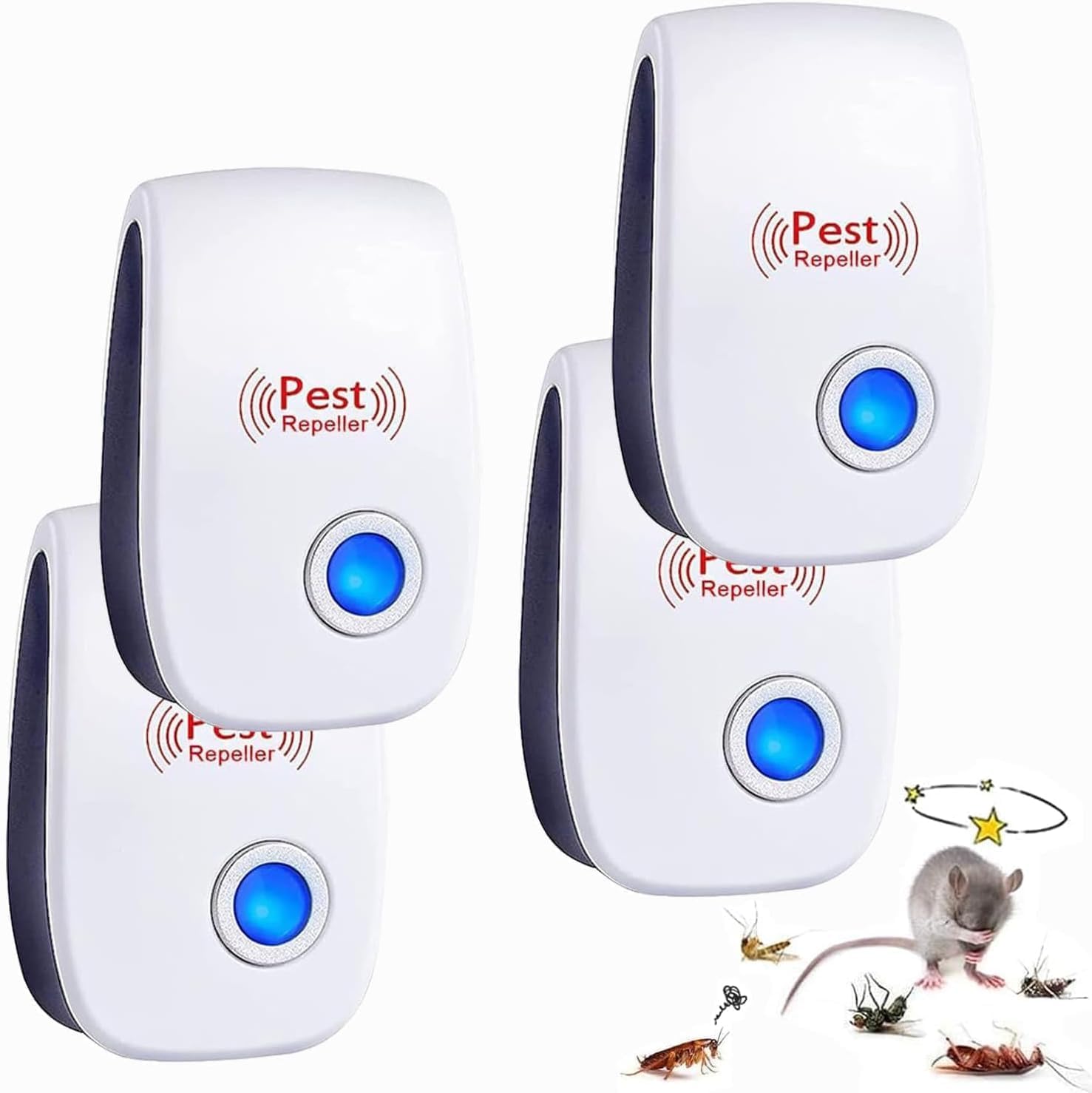 Ultrasonic Pest Repeller, 4Pack Mouse Repeller Plug In Indoor for Mice, Rats, Mosquitoes, Cockroach, Moths, Ants, Radiation Free Pest Repellent Ultrasonic Plug In Harmless to Human and Pets