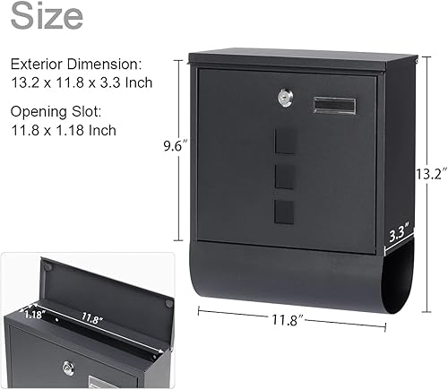 Miniatura 4 de Jssmst - Buzón con cerradura montado en vertical en la pared - Buzones con cerradura de llave de gran capacidad, 14.3 x 4.1 x 11.8 pulgadas SM-HPB911