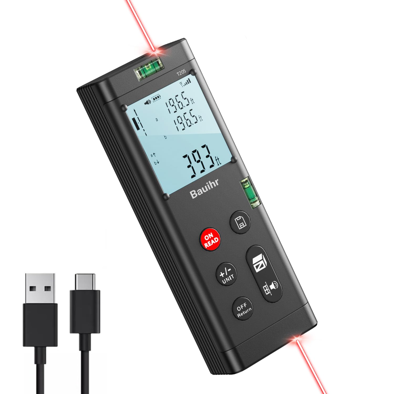 Bilateral Laser Measurement Tool, Bauihr 393ft/120M Rechargeable Aluminum Dual Laser Distance Meter