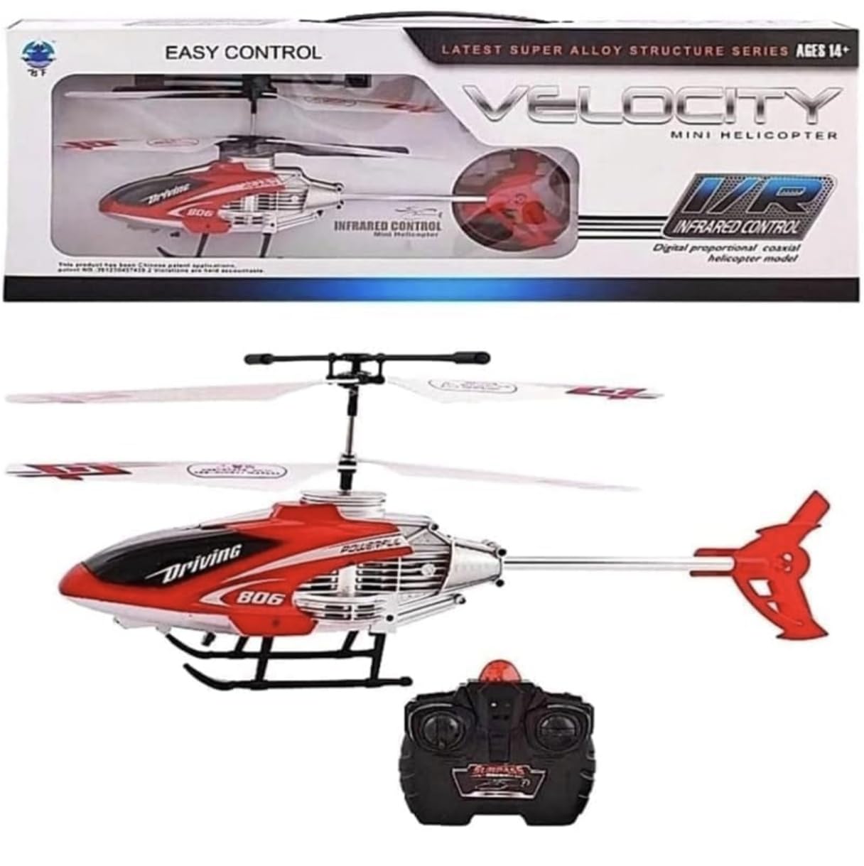 Velocity Mini RC Helicopter Toy, Infrared Control, Unbreakable Blades, with Light, 2D/2.5D Transmitter and Charging Cable, Ages 14+-image-12