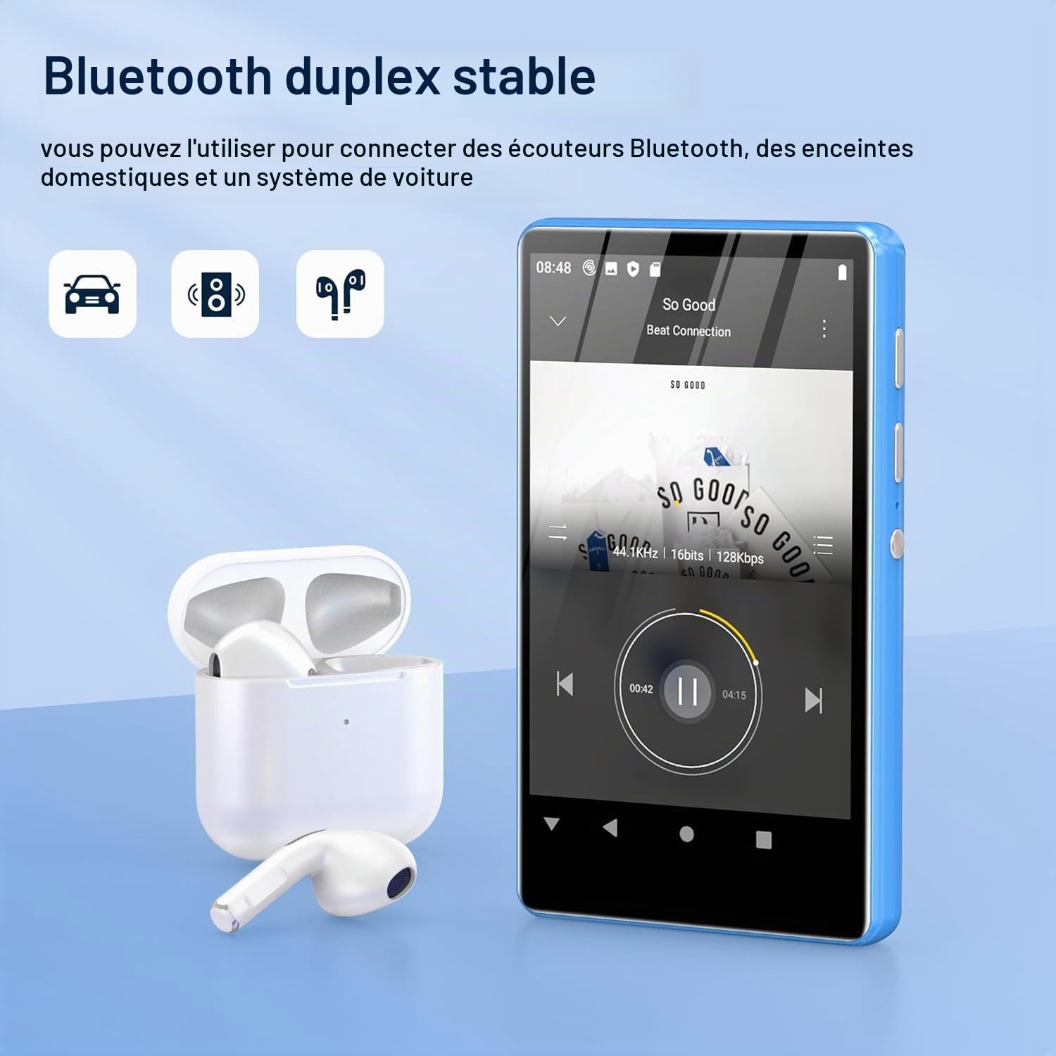 SWOFY Lecteur MP3/MP4 80 Go Bluetooth WiFi, Écran Tactile 4,0", Portable Stéréo avec Radio FM, Enregistreur, Ebook, Navigateur, Couleurs Noir/Bleu