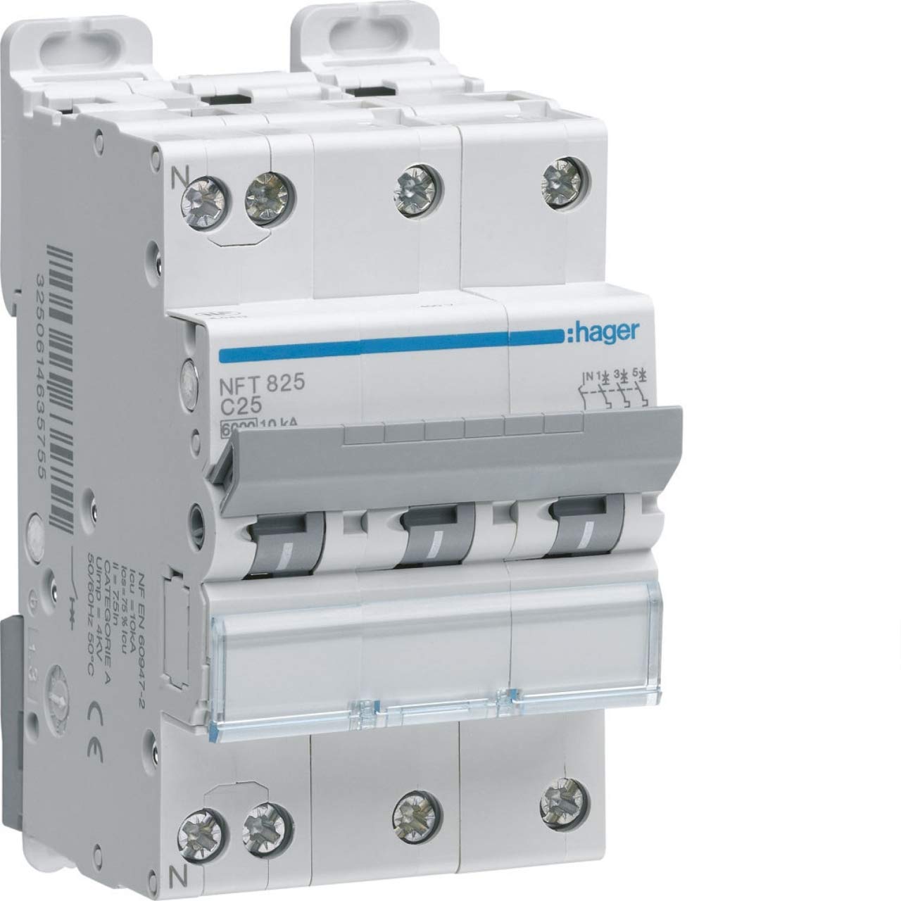 Hager Disjoncteur 3P+N | 10A | Courbe D | 6-10kA