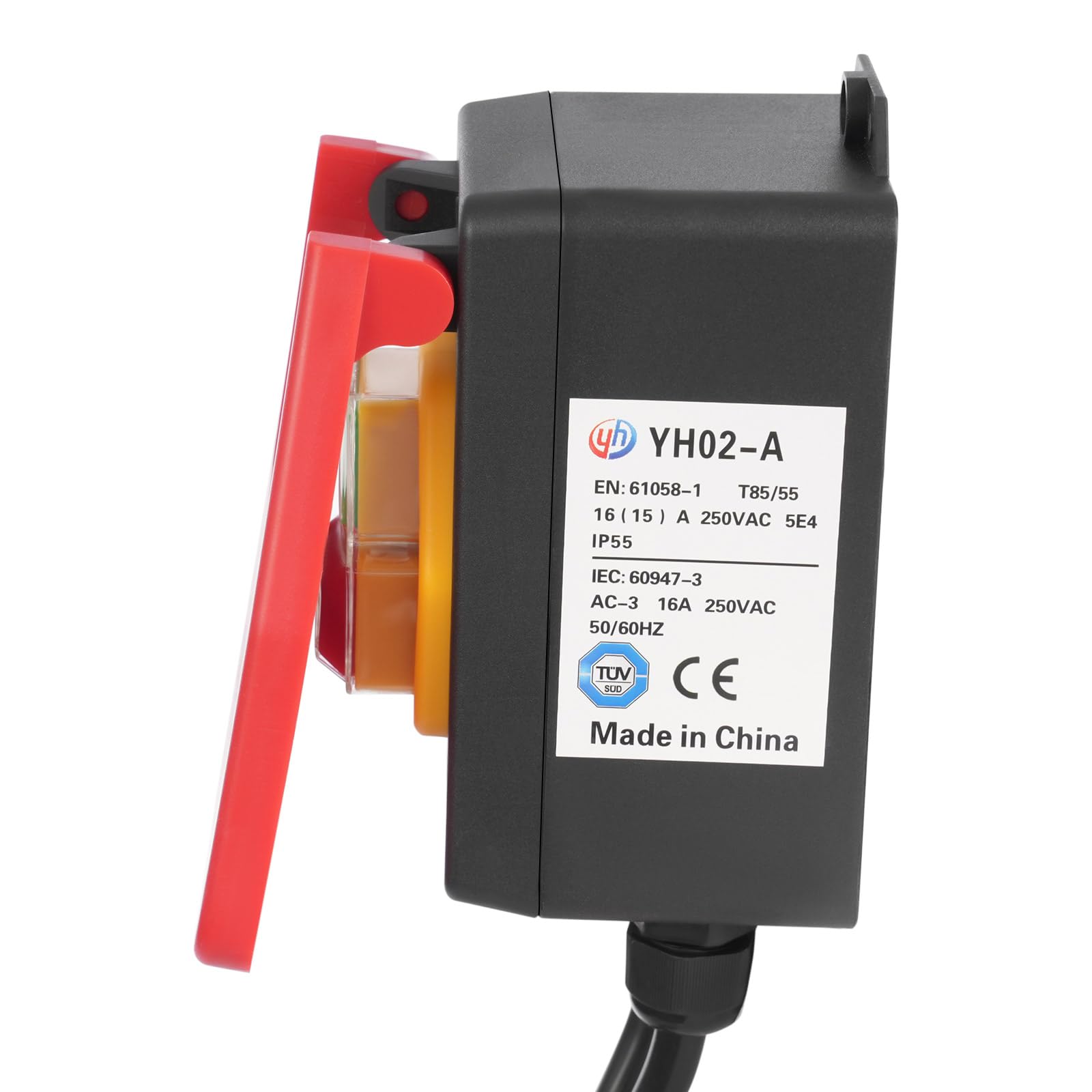 Interrupteur de sécurité, interrupteur marche/arrêt monophasé 250 V 16 A, interrupteur de machine avec prise pour éteindre rapidement la table de fraisage et d'autres appareils électriques