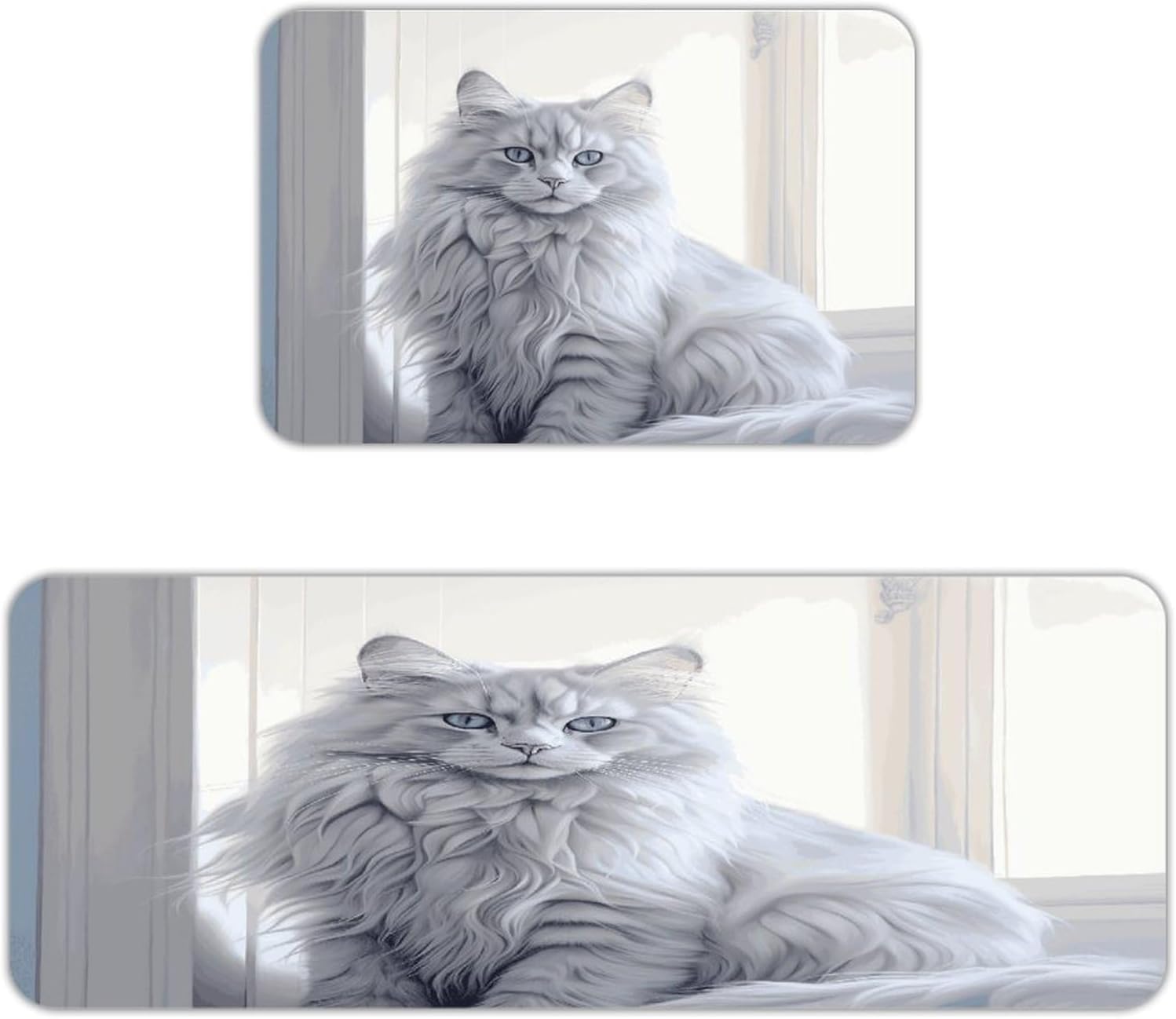 Long Haired Cat Kitchen Mat Kitchen Rug Set | Kitchen Rugs Flannel Velvety Washable breathable Water Absorbent Soft ，kitchen utensils for Kitchen, Floor,Laundry
