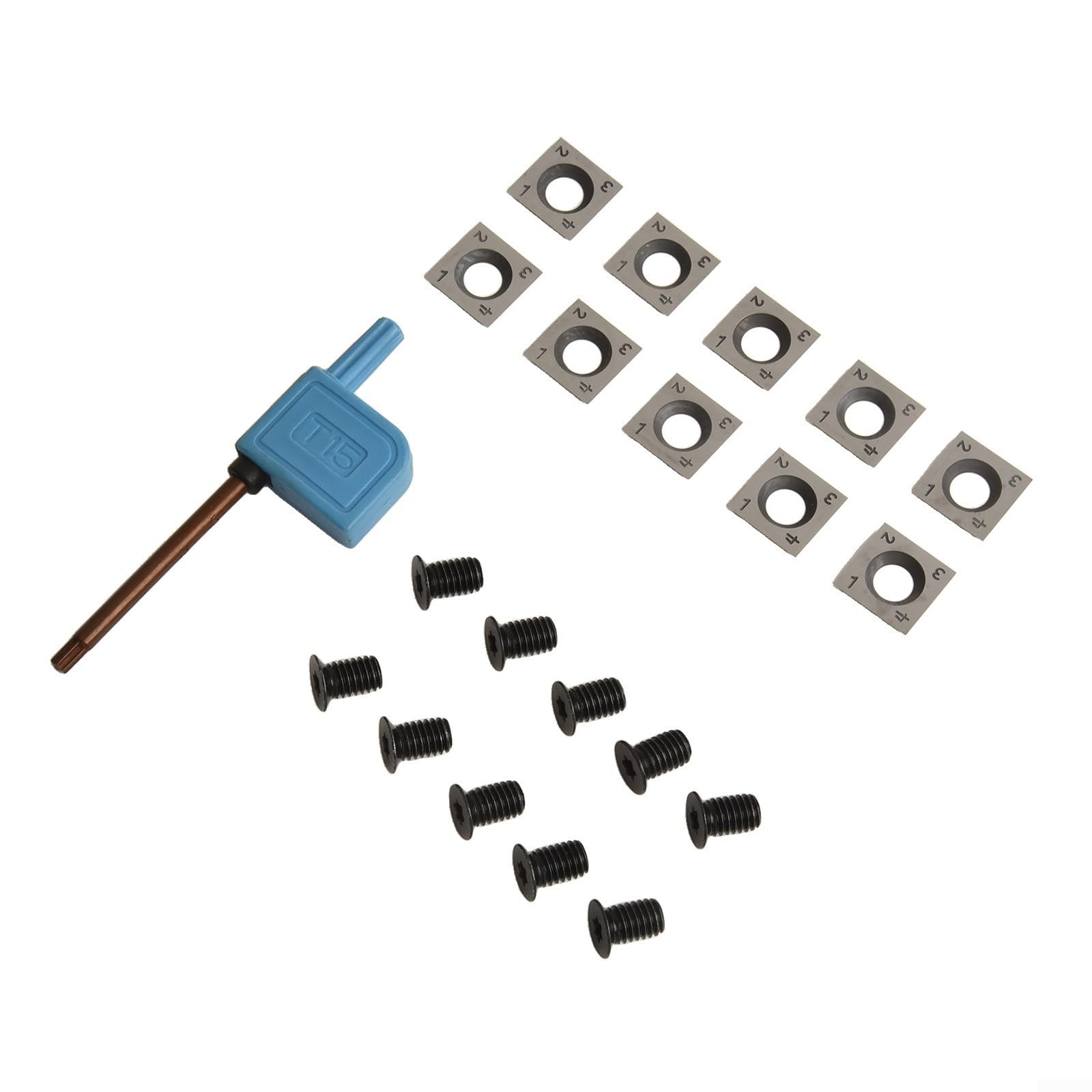 Lot de 10 inserts carrés en carbure pour outil de tournage 14 x 14 x 2 mm 30 degrés avec 10 vis M6 pour clé T20 pour tour à bois