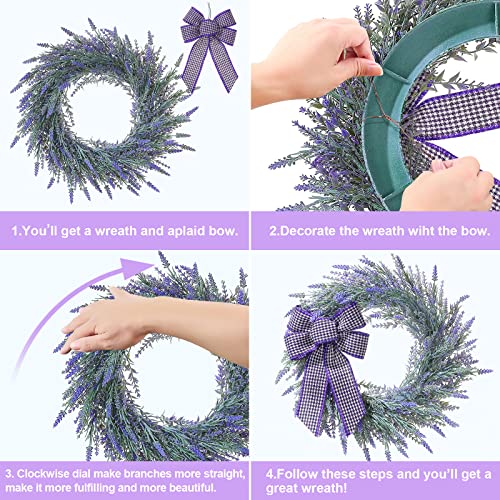 Huadanbor 18 "Wreaths, Artificial Lavender Wreaths For Front Door，The Wreath Included Bowknot And Hanger, For Spring, Summer, Autumn And Winter, Indoors,Outdoors, Corridors, Offices. (Purple) #TOP2