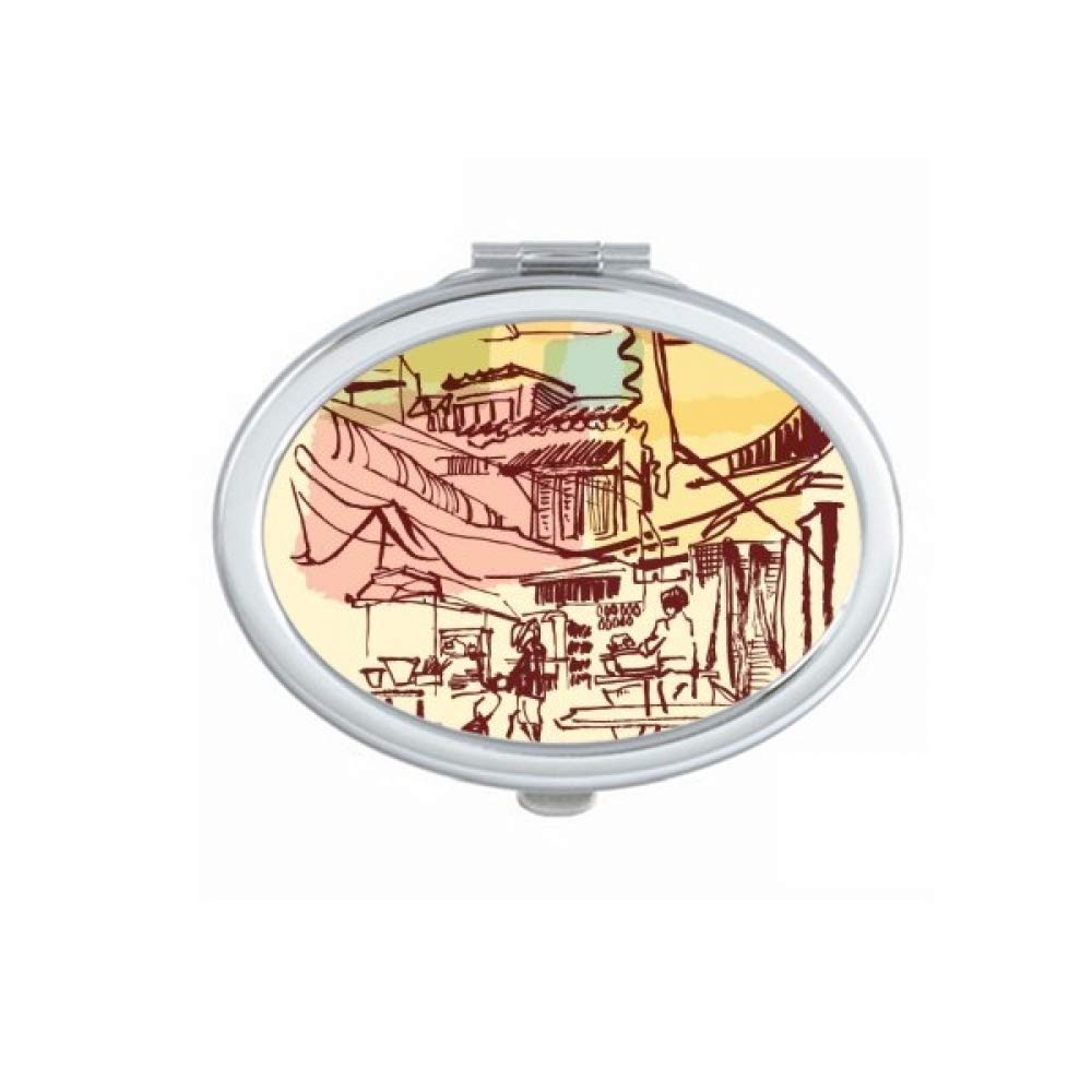 Thailand Brief Strokes Prosperous Village Mirror Portable Fold Hand Makeup Double Side Glasses