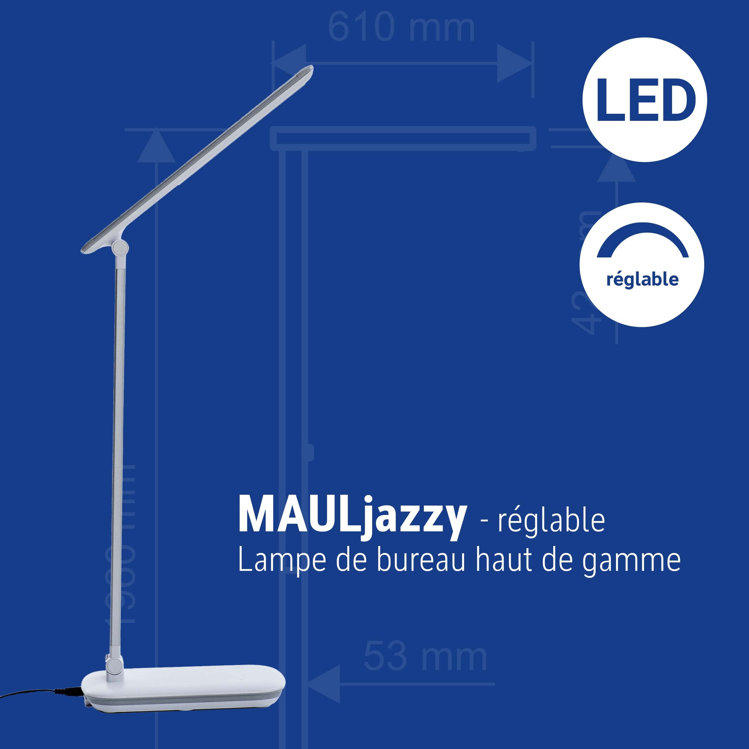 MAUL Lampe de Bureau LED MAULjazzy Blanche dimmable USB orientable