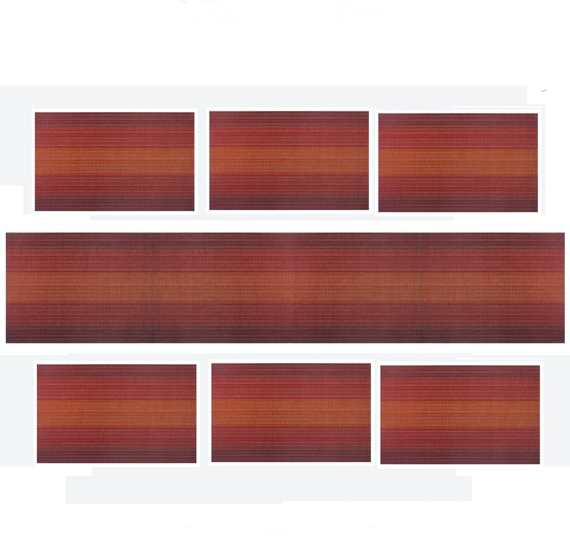Xmkuwa Placemats, Washable PVC Table Mats, Woven Vinyl Placemat for Dining Table Place Mats Set (6 placemats and 1 Table Runner, Wine Red)