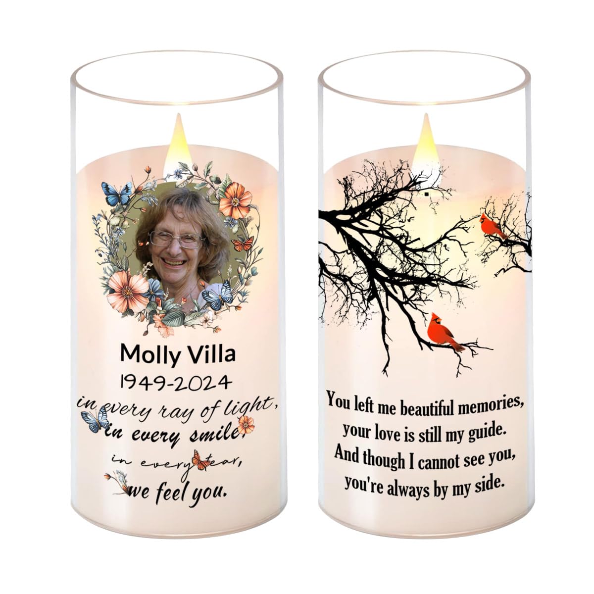 Custom Electric Candles Memorial, Personalized RIP Flameless Candles Photo Name Date Quotes,Customizable LED Battery Powered Pillar Candle, In Love Memory of Candles [Battery Not Included]