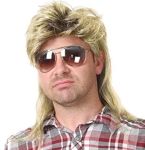 Kaneles Mens Mullet Wigs Dark Root 80s Costumes Halloween Male