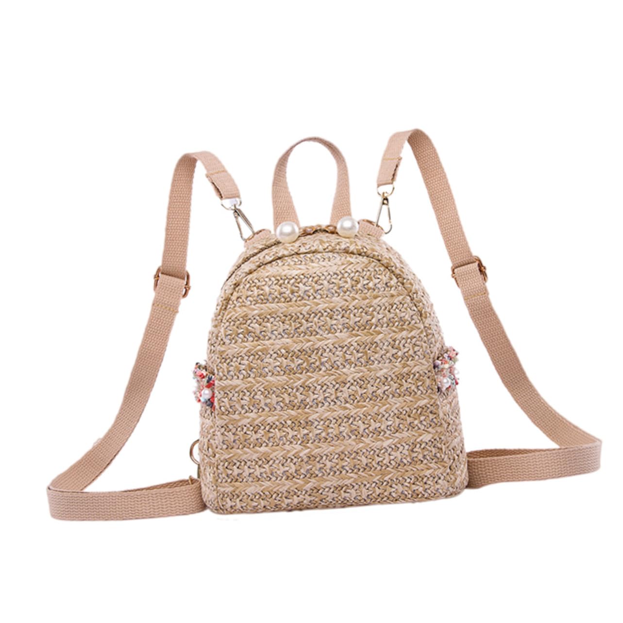 9498 Beach Backpacks Purse Small Woven Straw Handmade Daypack Bohemian Women main image 3