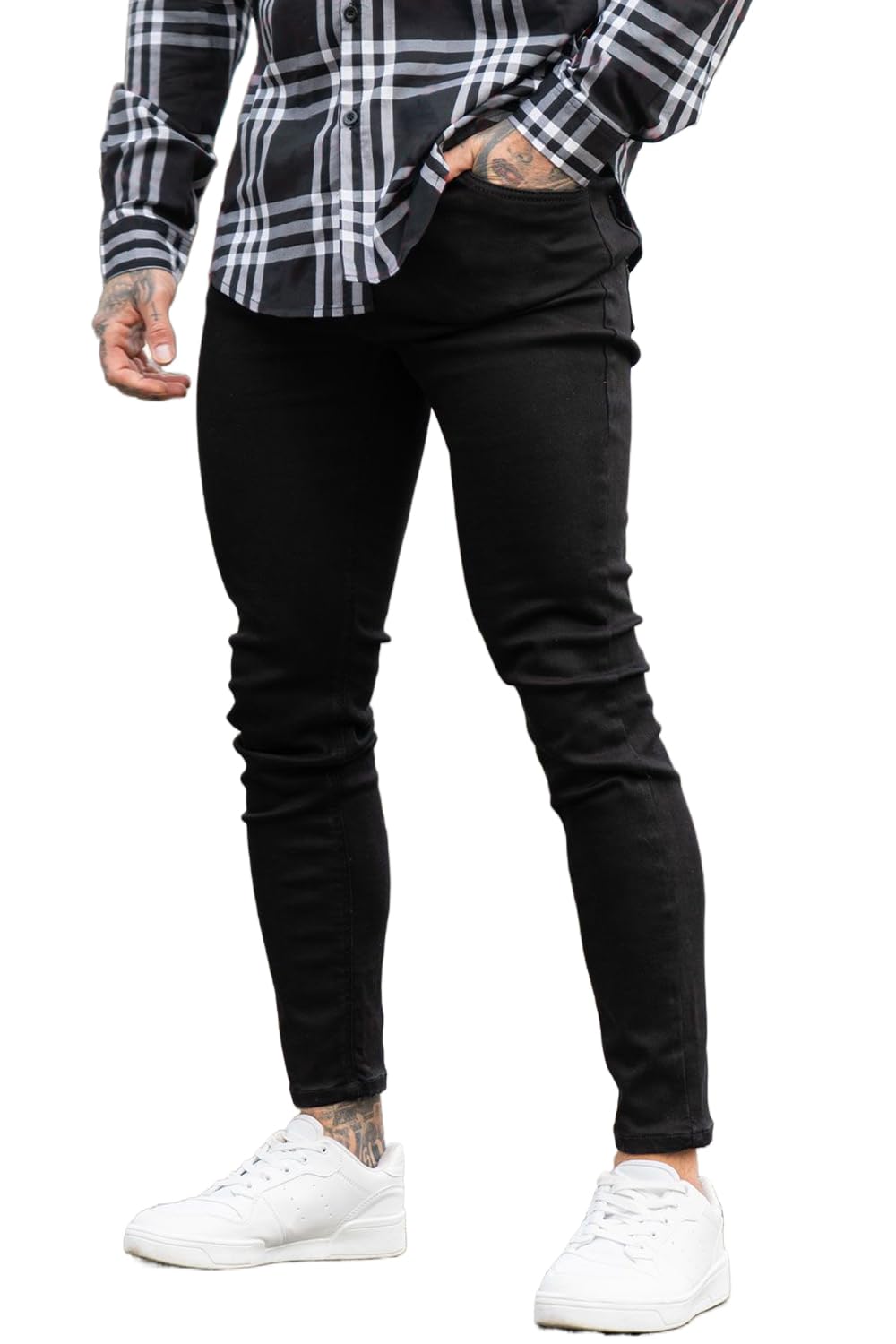 Jeans rasgados, elásticos y ajustados para hombre, Skinny, 32, Black Non-ripped 3