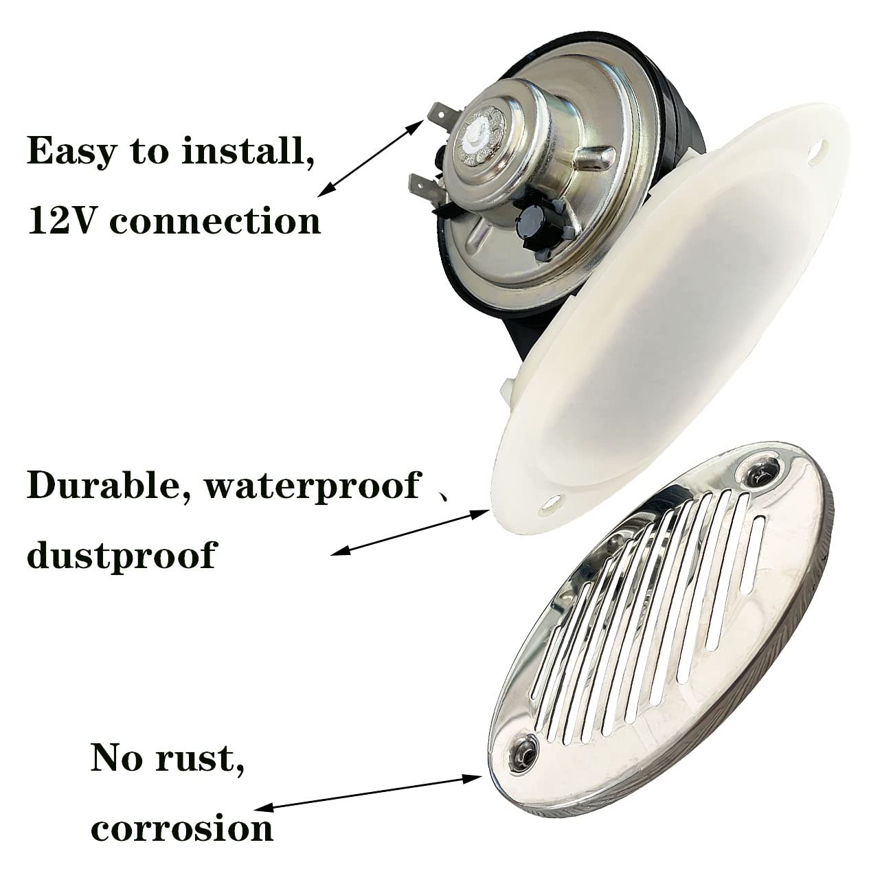 5190512 - Klaxon marin 12 V 125 dB, son lumineux, en acier inoxydable 316, klaxon marin dissimulé
