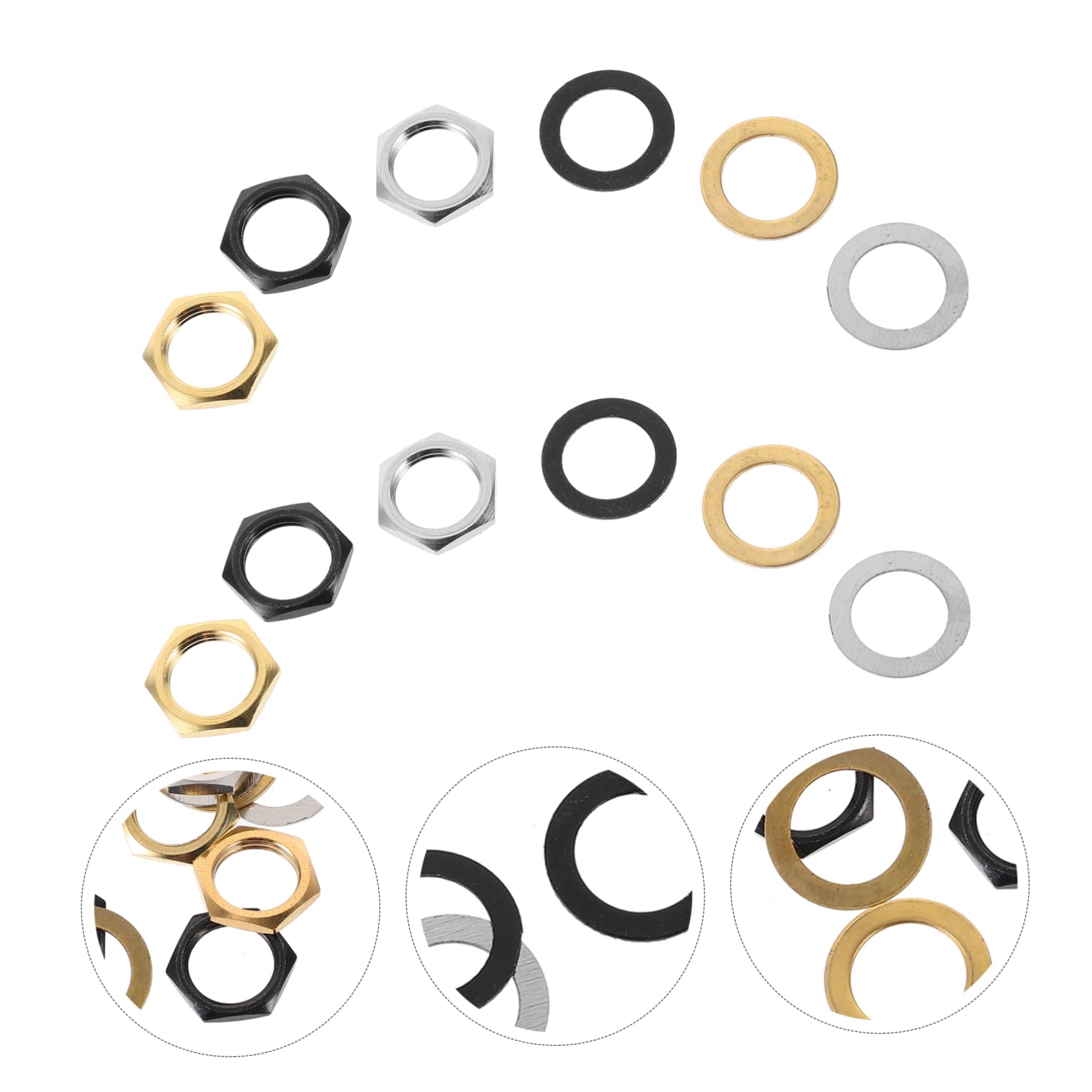 Levemolo Guitar Metal Nuts Washers Set Nut Files Electric Guitar Part Nut for Guitar Jack Nut and Washer Kit
