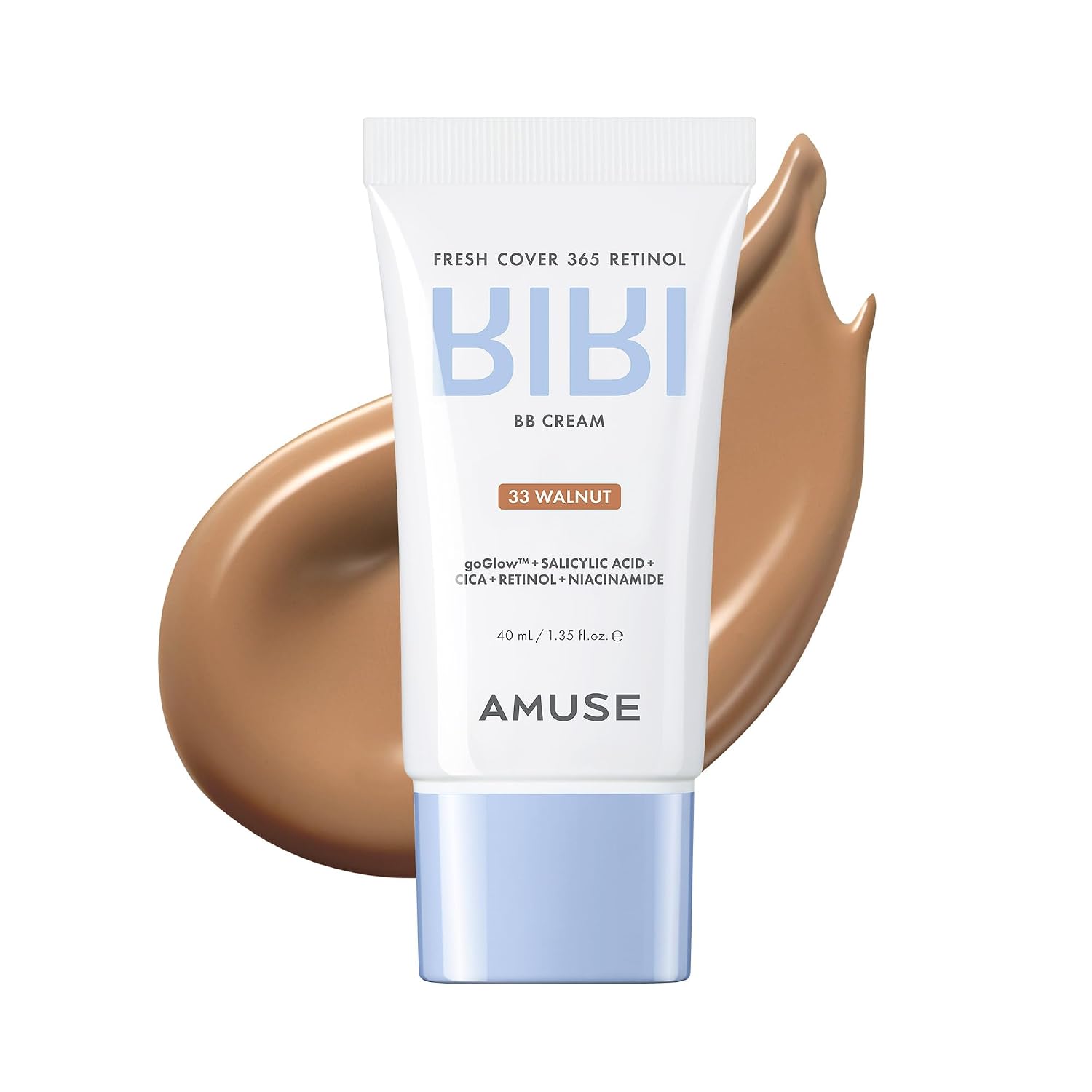 Amuse SEOUL 365 Retinol BB Cream (33 WALNUT) - Natural Tinted Moisturizer, Infused with Plant-based PDRN, Buildable, Glass Skin, Hydrating Daily Skincare, Vibrant Glow, Vegan, Korean Makeup