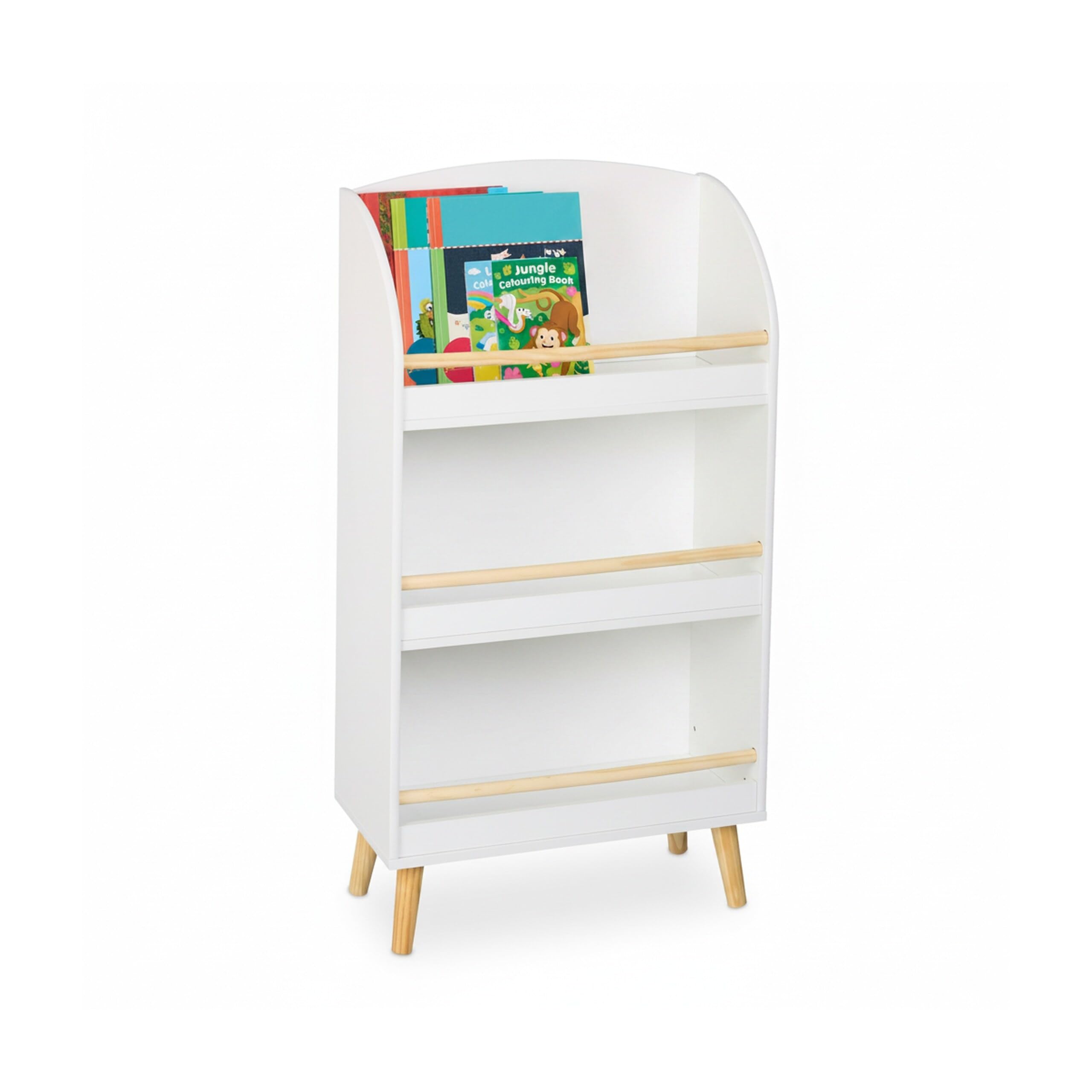 Relaxdays Scaffale Portagiochi Bambini, Libreria con 3 Scomparti Porta Libri e Giocattoli, HLP: 95,5x50x24 cm, Bianco