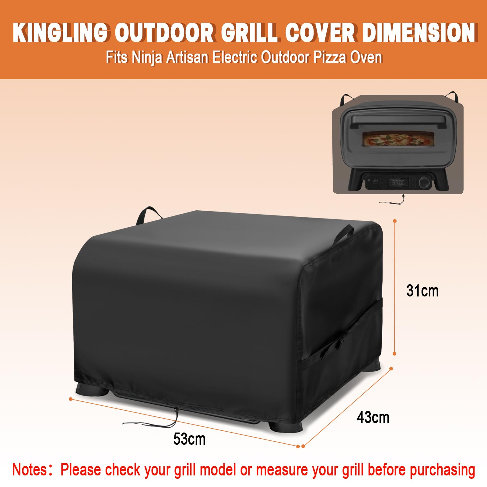 Funda impermeable para barbacoa Ninja Artisan Electric Grill - Protector de horno de pizza al aire libre, 53 x 43 x 31 cm, resistente a la intemperie, al polvo, para todas las estaciones