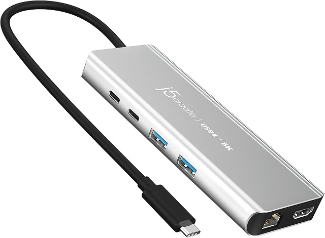 j5create USB4 8K Multi-Function Hub - 8K60/4K144 HDMI, 2.5G Ethernet, PD Charging, 10Gbps USB-A, 10Gbps USB-C Ports | Compatible with MacBook, Windows Laptops, Thunderbolt 3/4, and USB4 Devices (JCD403)