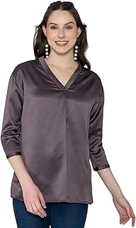 lounge dreams Steel Grey Solid Satin V-Neck Women's Top-picture-52