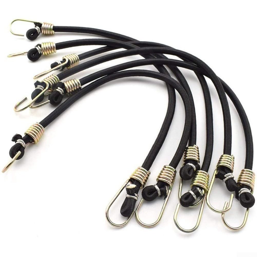 Set di 30 corde elastiche in gomma con ganci in vinile e clip per telone per fissare moto, biciclette, campeggio e carichi (30 pezzi)
