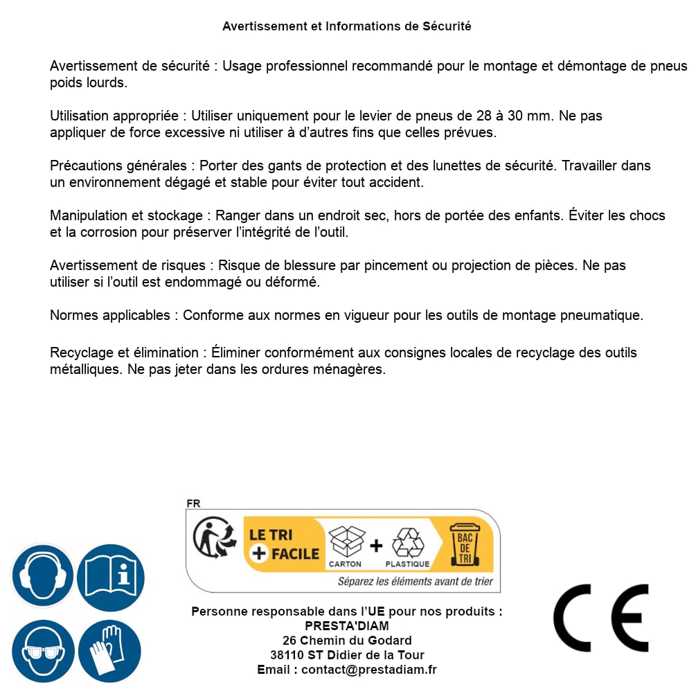 D-Work - Palanca de montaje y desmontaje para neumáticos PL 28-30 mm, acero resistente, manejo y seguridad, Pro