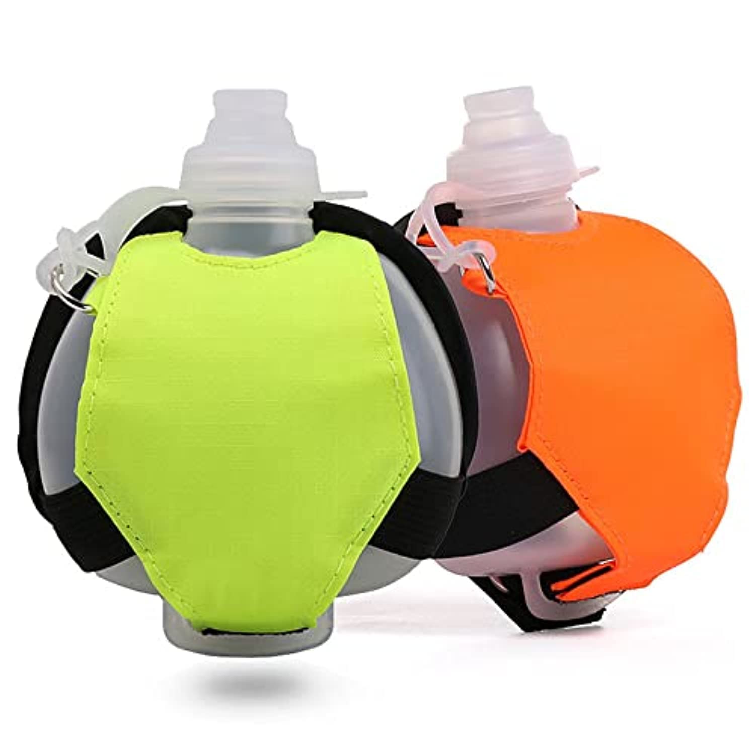 Handheld Running Water Bottle, BPA Free Bottle with 7 Oz. Capacity, Reusable Hand Strap & Anti-Drip Sports Lock Cap, Great for Running, Hiking Other Fitness Activities, Fluorescent Green, Orange