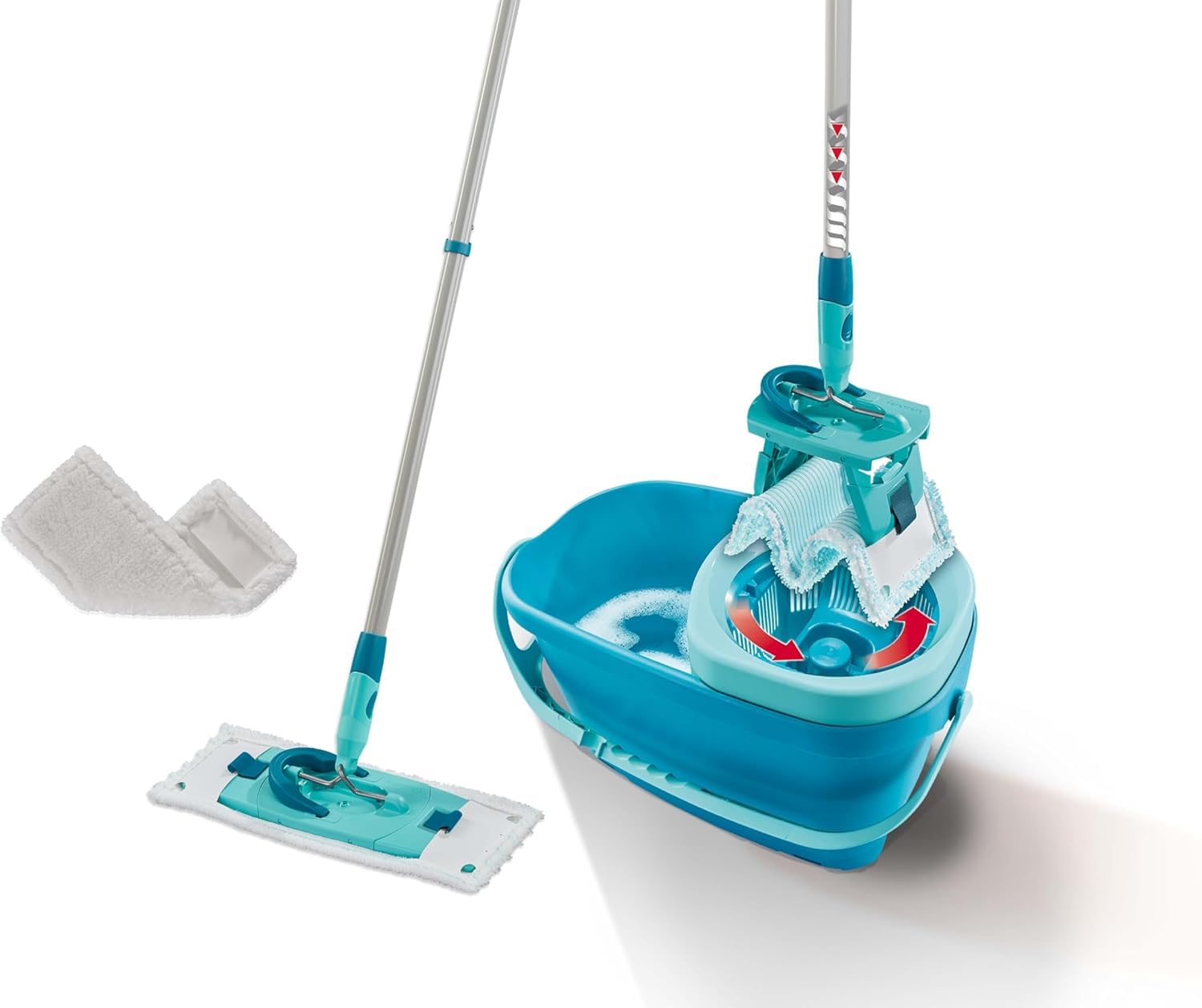 Leifheit Set Leifheit Mopa Clean Twist M Ergo 2.0, mopa fregona con cubo con 1x funda de microfibra para todo tipo de suelo y 1x funda para polvo, sistema plano con mecanismo de centrifugado