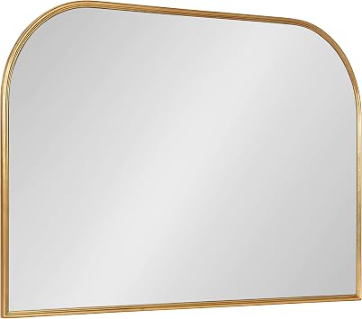 Kate and Laurel Caskill Modern Arched Wall Mirror; 36 x 24. Gold; Decorative Wide MIdcentury Mirror for Wall Decor with Wide Arched Frame and Sophisticated Look