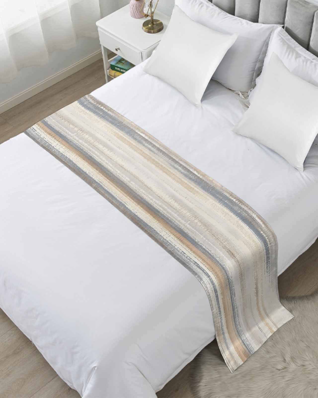Beige Grey Bed Runner Scarf King Size,Abstract Mottled Art Retro Modern Painting Luxury Bed Throw Runners & Scarves for Twin Full Queen King Foot of Bed,Bedroom Hotel Wedding Room Decoration,94"x20"-image-4