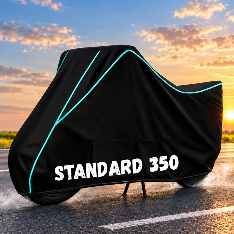 Image of Bike Body Cover for Standard 350 - Heavy Duty Waterproof, Dustproof & Scratch Resistant Motorcycle Cover, Full Body Outdoor Cover with UV & Rain Protection, Black Aqua Piping