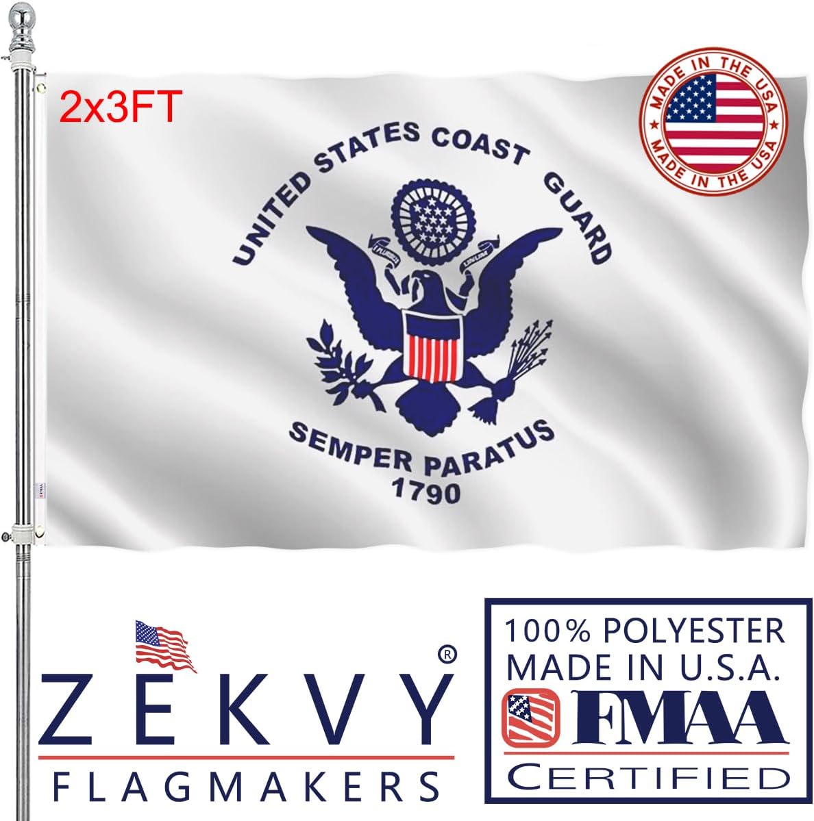 US Coast Guard Flag Military Flags 4x6 Outdoor Made in USA - Double Sided Heavy Duty Vivid Color United States Coast Guard Flag Banner with 2 Brass Grommet