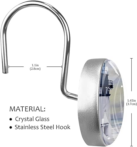 Miniatura 3 de Nautical Lighthouse - Juego de 12 ganchos decorativos para cortina de ducha, anillos de cortina inoxidables para baño