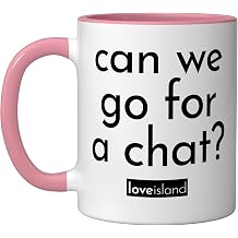 Official "Can we go for a chat" Love Island T-Shirt Ceramic Mug, Pink/White, 11oz