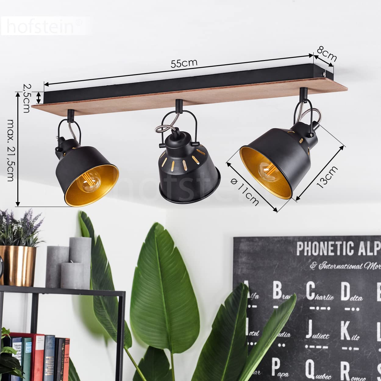 HOFSTEIN Plafoniera Safari, Moderna Plafoniera In Metallo/legno In Nero