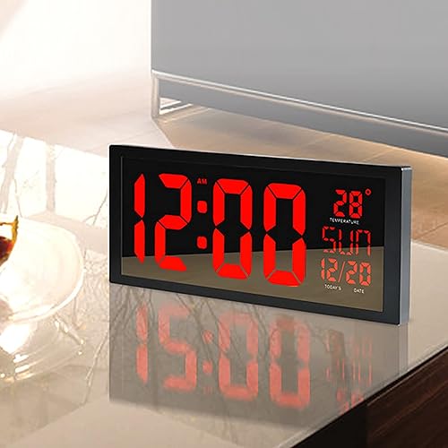 Miniatura 5 de Reloj de pared digital LED de gran tamaño de 14.4 pulgadas con pantalla grande para interiores, reloj de pared digital LED negro para interiores,