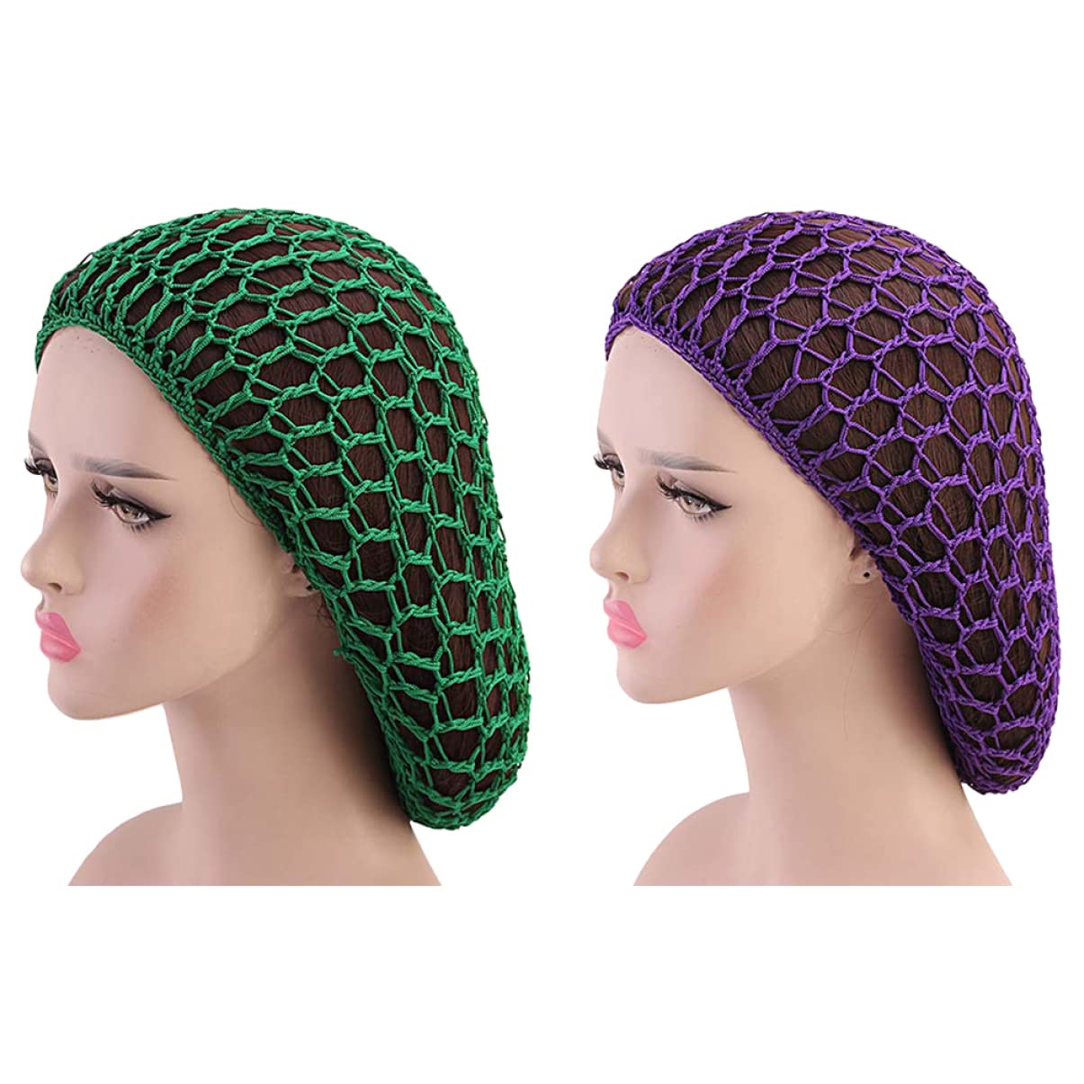 FRCOLOR Breathable Mesh Hair Net Cap for Sleeping Stretchy Hair Protector for Women Care Accessories, Green, Purple, 1