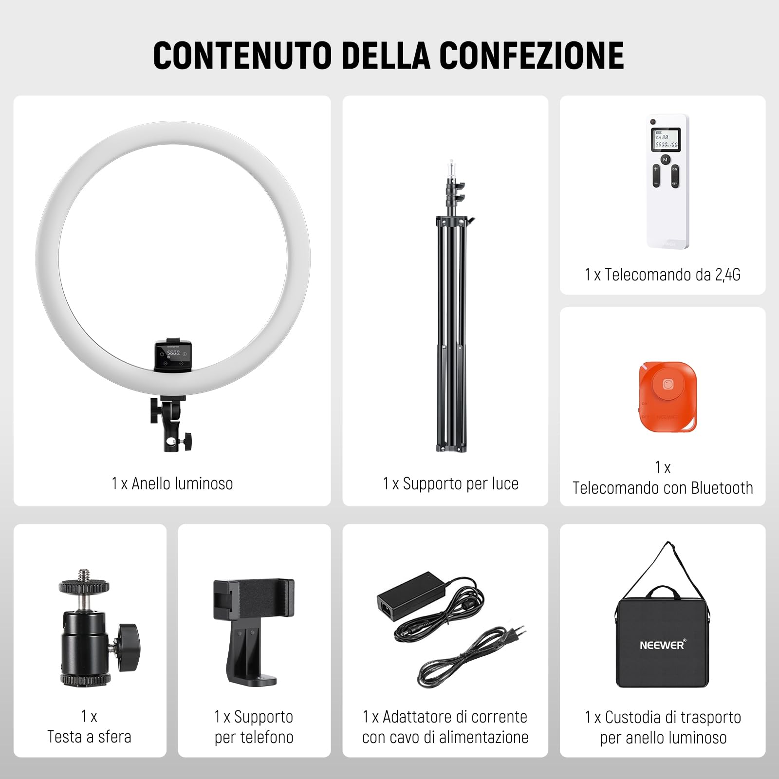 NEEWER SRP18-2.4G 18" Ring Light 42W 3200-5600K LED con Stativo 2.4G Touch Manuale per Fotografia Trucco