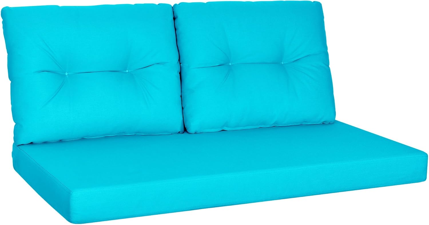 YEFU Outdoor Loveseat Cushions for Patio: Outdoor Chair Cushions - 48 x 24 Waterproof Replacement Patio Furniture Cushions - Deep Seat and Backrest Cushion Set for Patio Couch Bench Swing - Aruba Blue