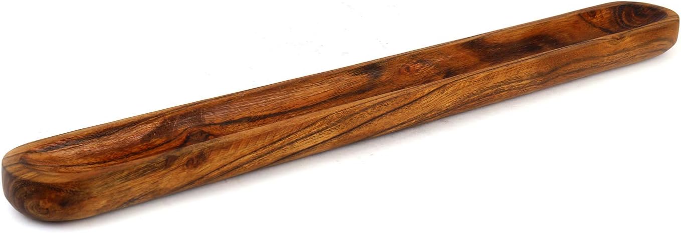 Kaizen Casa Hand-carved Acacia Wood Long Olive Tray Canoe Style Perfect for dinner rolls, or as a table centerpiece