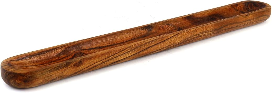 Kaizen Casa Hand-Carved Acacia Wood Long Olive Tray Canoe Style Perfect for Dinner Rolls, or as a Table Centerpiece
