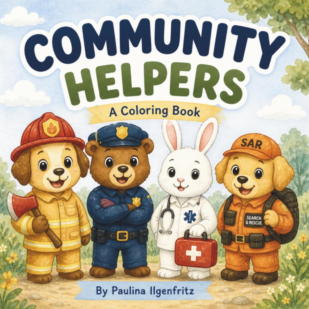 Community Helpers: A First Responders Coloring Book for kids ages 2-8, Big Bold Illustrations, Easy To Color Pages, 90 Pages, Police, Firemen, EMT, Search And Rescue, and Dispatched Call Center
