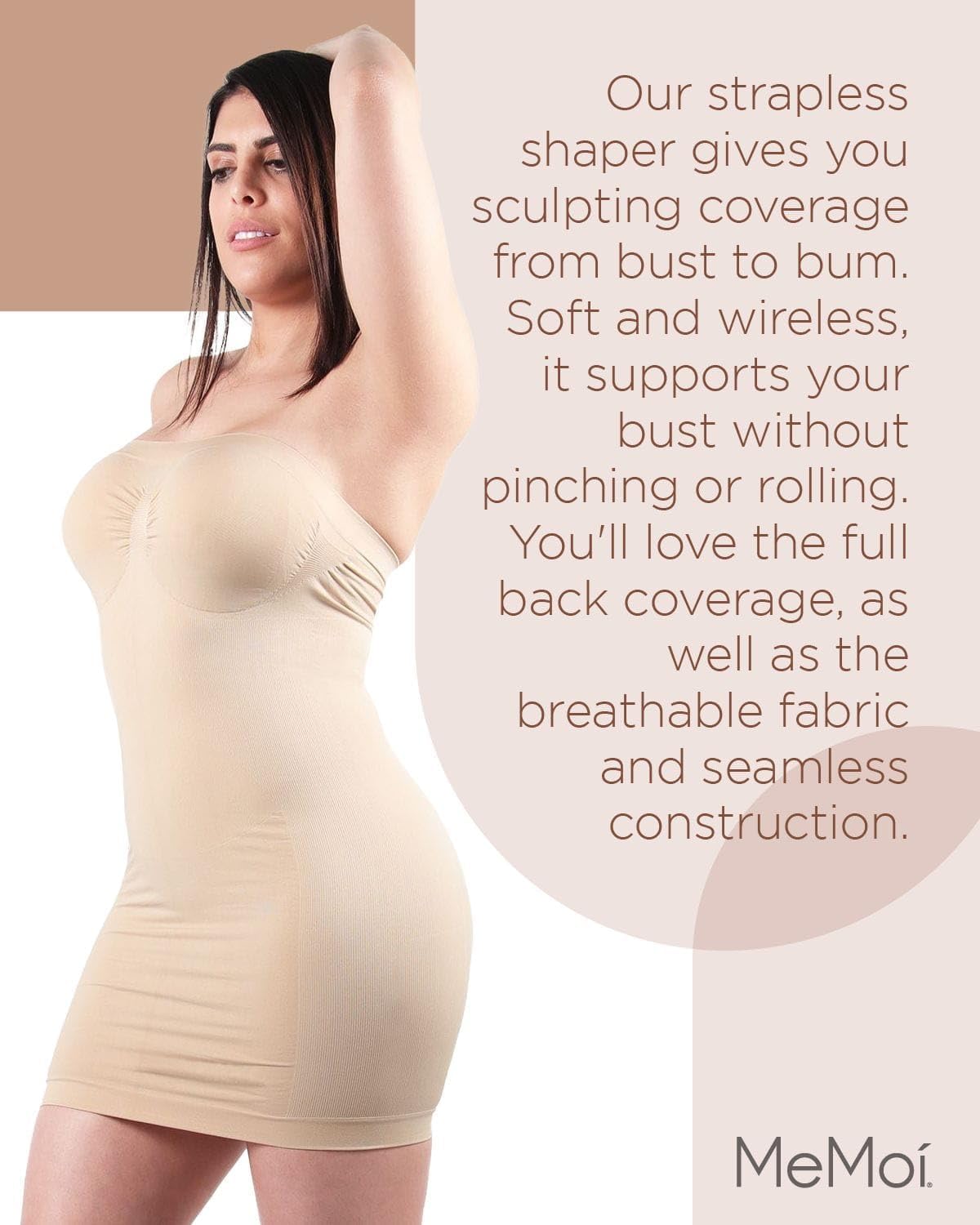 SlimMe Strapless Slips for Under Dresses, Women's Shapewear Slips, Comfortable and Breathable Tummy Control Slip - Sizes S-XL