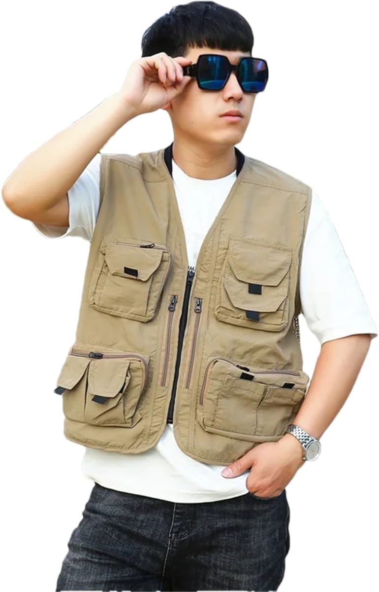 Pulcykp Men's Hiking Camping Vest Jackets Outdoor Mesh Detachable Back Fishing Waistcoat